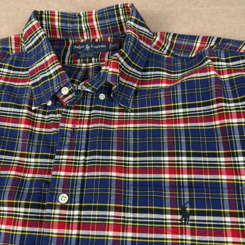 Ralph Lauren Big Shirt XXL Plaid Red Blue Cotton Long Sleeve Button Down USA Fit